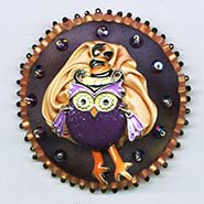 Halloween button with owl witch